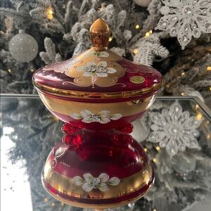 Vintage Bohemian glass covered candy dish